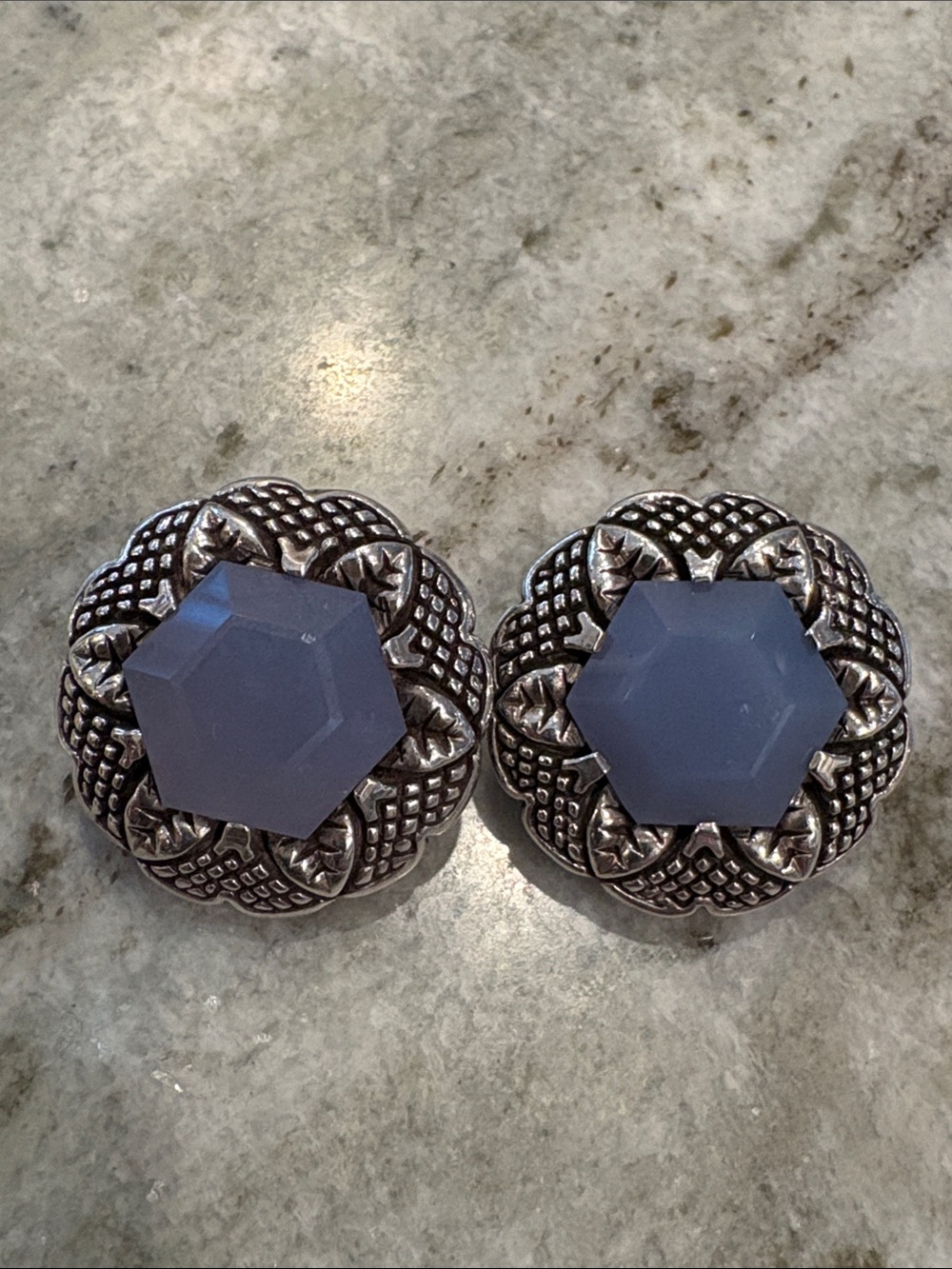 Gorgeous Stephen Dweck Blue Chalcedony and Sterling Silver Floral Clip Earrings